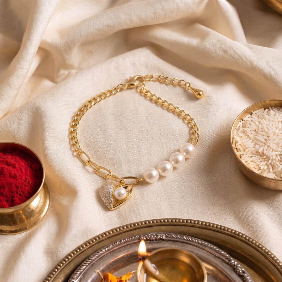 Gold Heart Pearl Bracelet