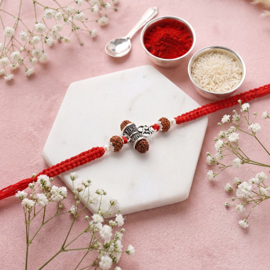 925 Silver Silver Damru Om Rudraksha Rakhi