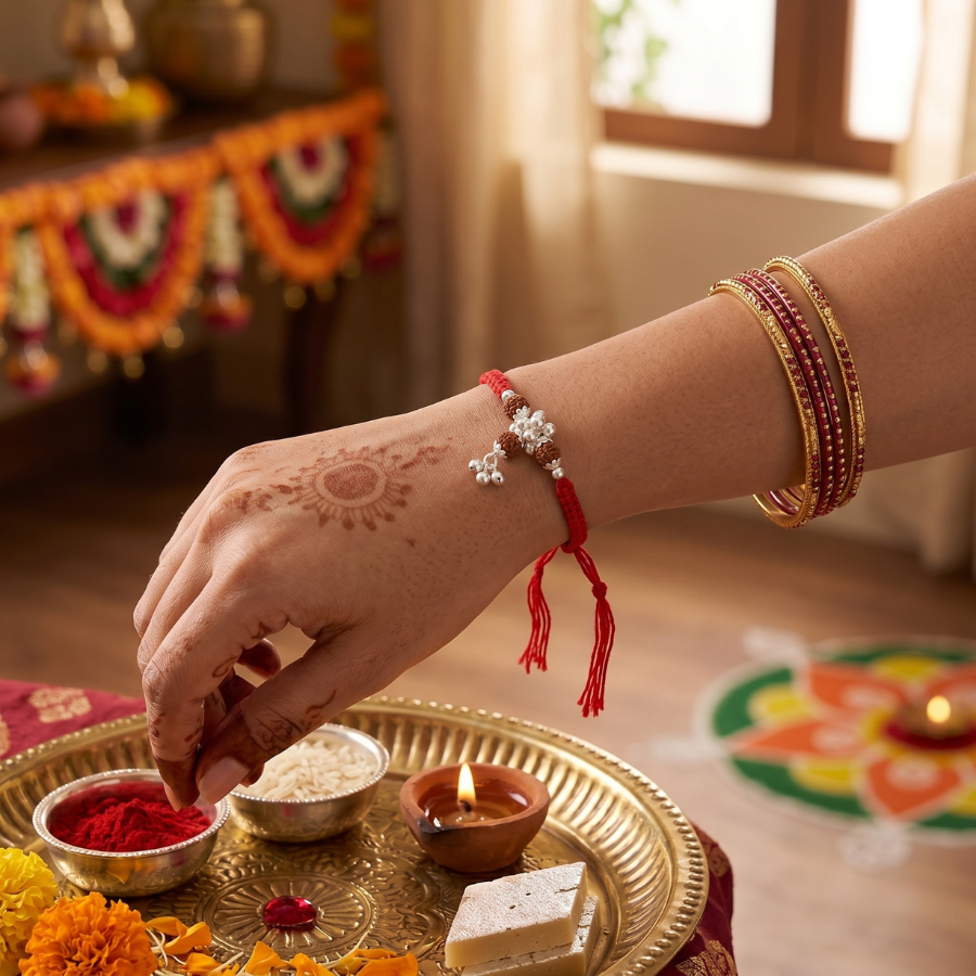 Rudraksha Charm Cluster Rakhi