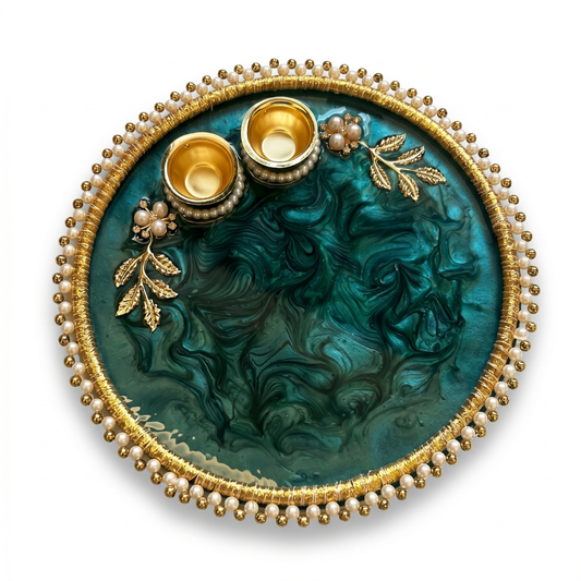 Emerald Marble Resin Pooja Thali