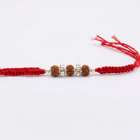 Triple Rudraksha Silver Bead Rakhi