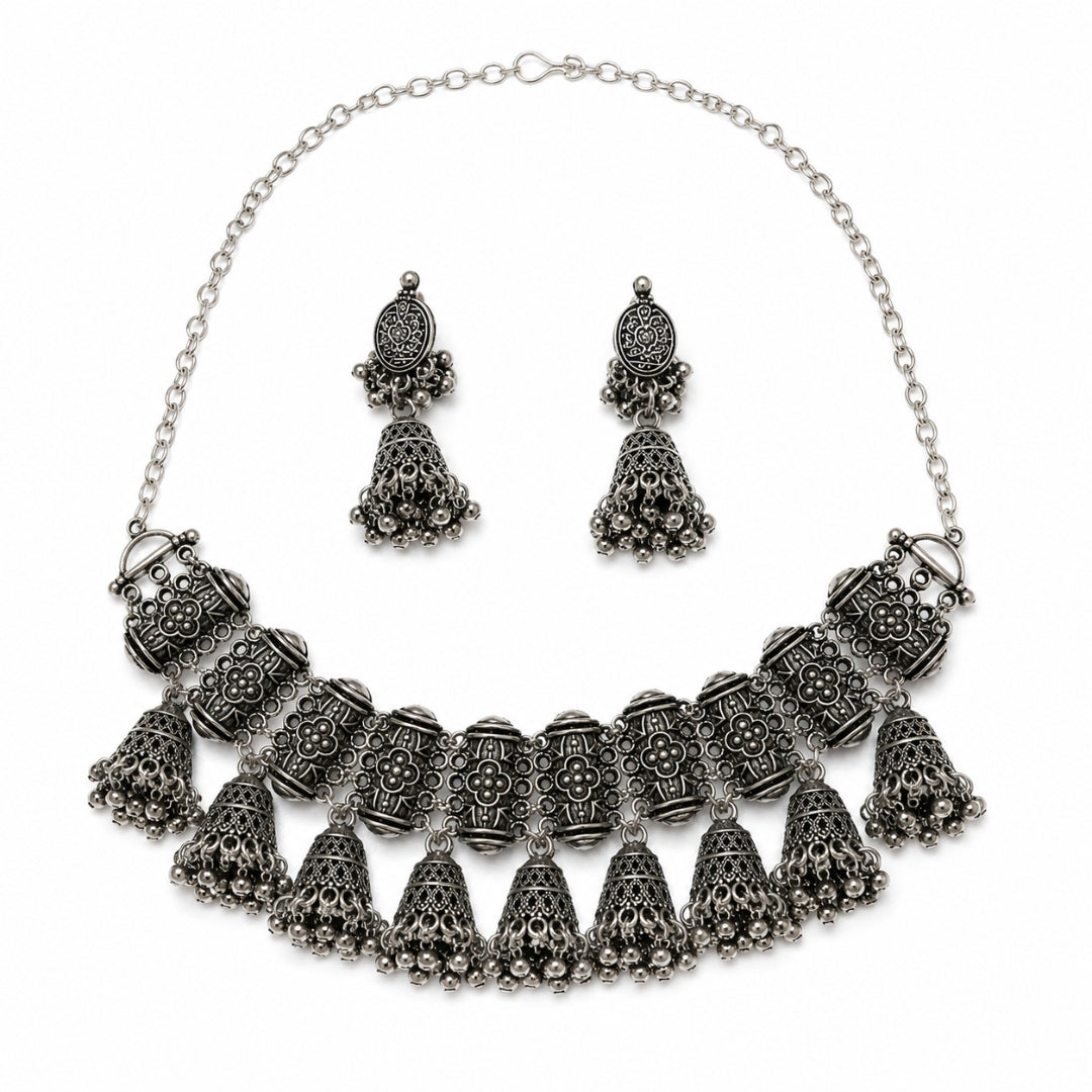 Dholida Ghughri Oxidised Choker Set