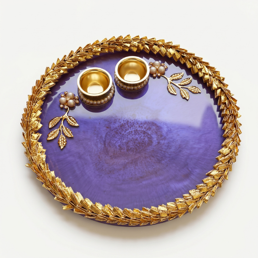 Royal Amethyst Leaf Resin Pooja Thali