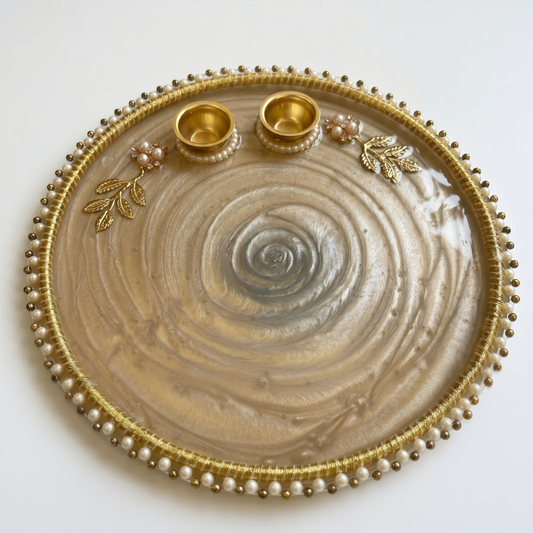 Champagne Swirl Resin Pooja Thali