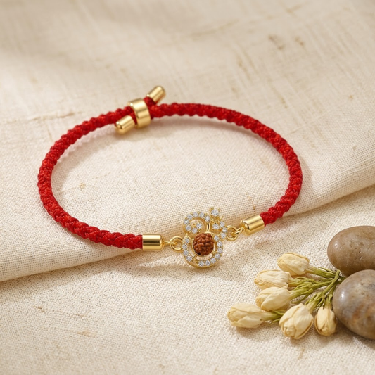 Premium Rudraksha Om Bracelet Rakhi (Red)