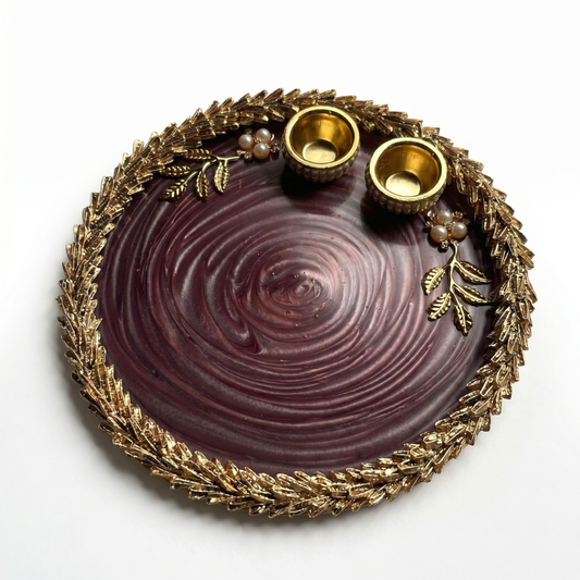 Royal Plum Marble Resin Pooja Thali