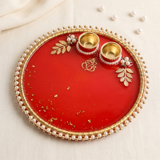 Crimson Pearl Ganesha Resin Thali