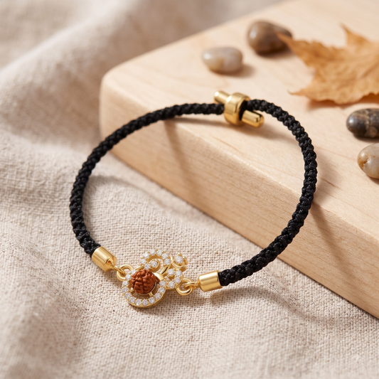 Premium Rudraksha Om Bracelet Rakhi (Black)