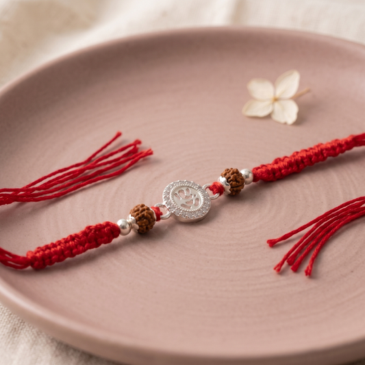 925 Silver Spiritual Om Rudraksha Rakhi