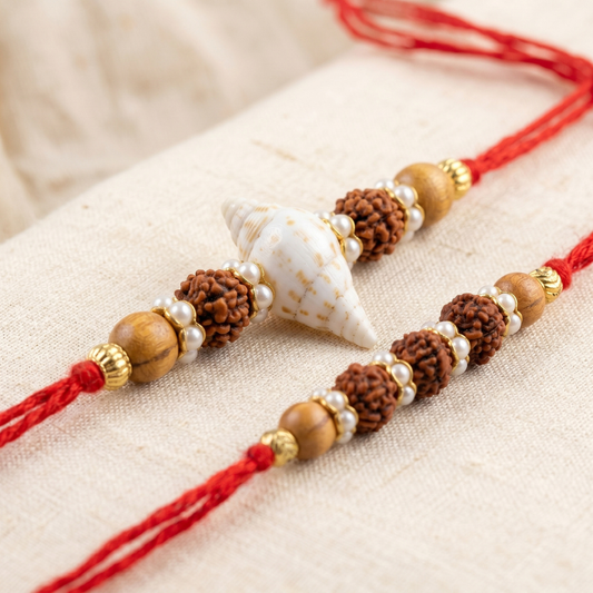 Coastal Rudraksha Shell & Trishakti Rudraksha Rakhi Set of 2