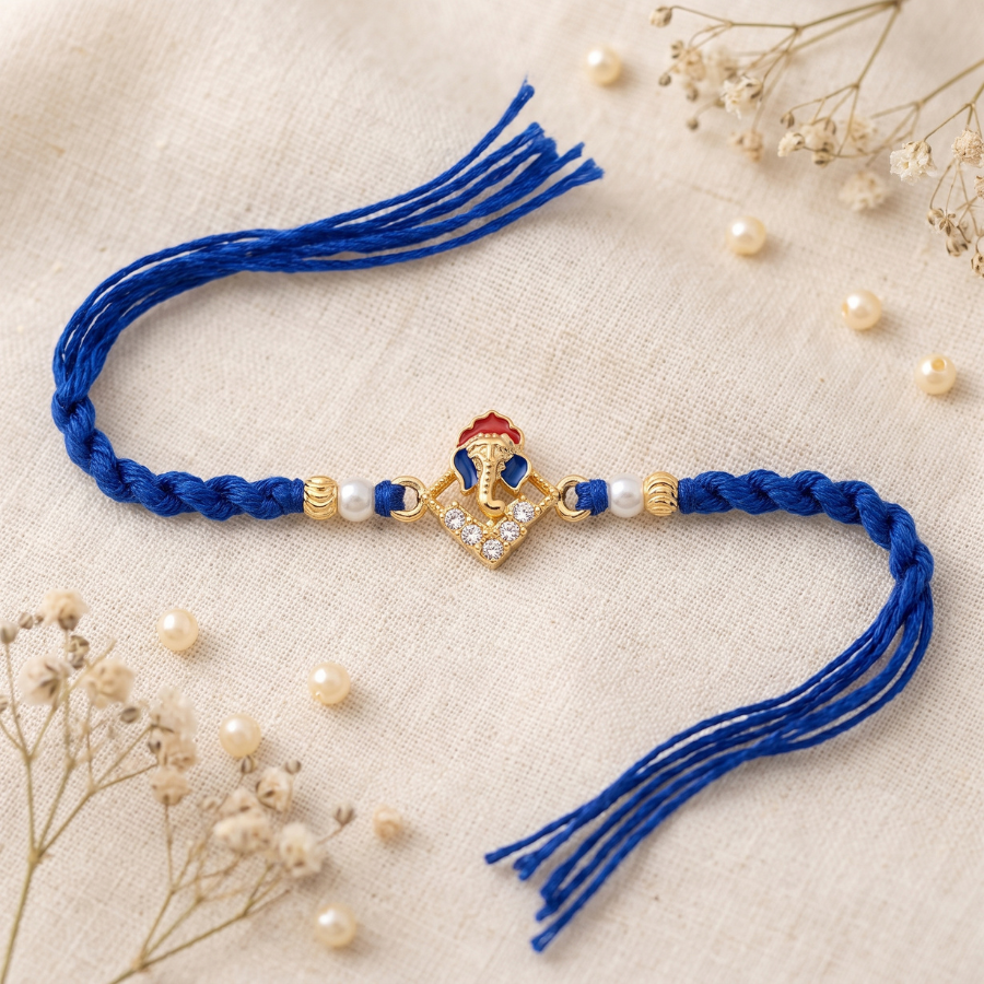 Royal Blue Ganesha Crystal Rakhi