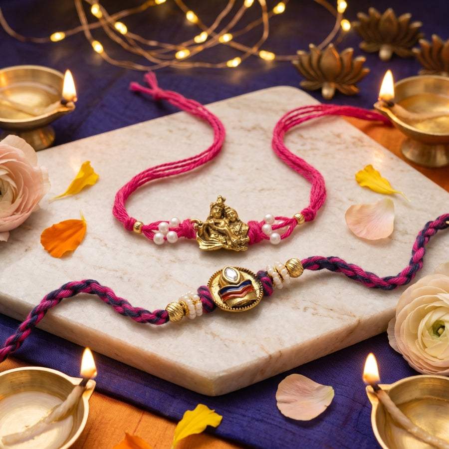 Radha Krishna & Divine Tilak Rakhi Set of 2