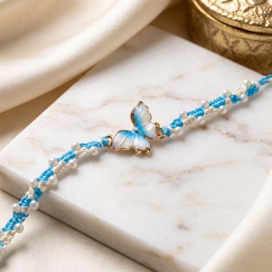 Sky Blue Butterfly Pearl Rakhi