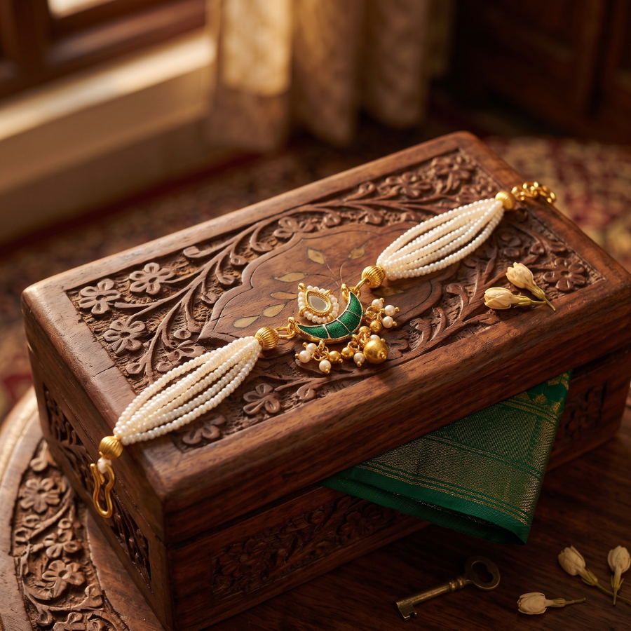 Pearl Green Crescent Lumba Rakhi