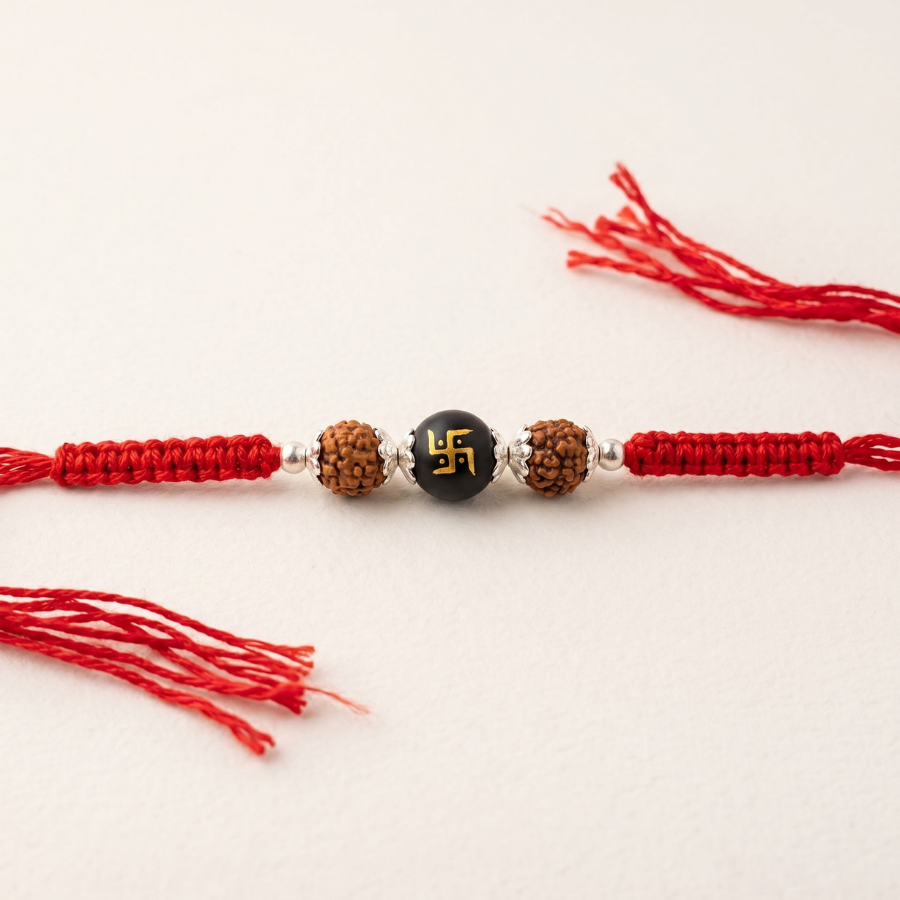 925 Silver Rudraksha Swastik Rakhi