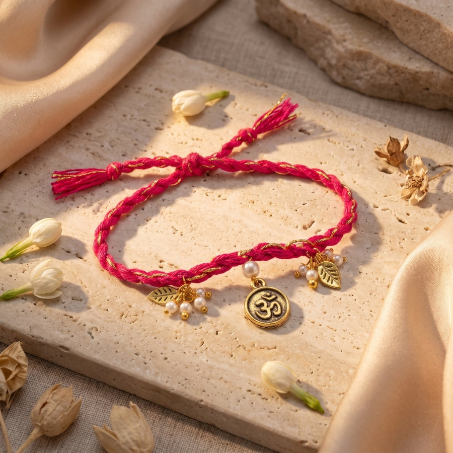 Pink Om Charm Designer Rakhi