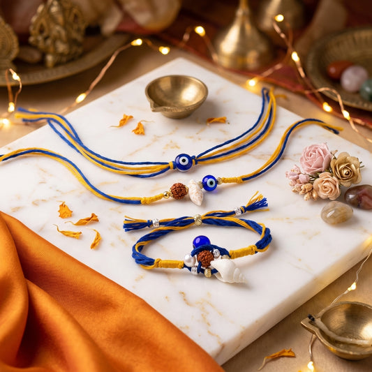 Ocean Blessing Evil Eye & Ocean Guardian & Evil Eye Protection Rakhi Set of 3