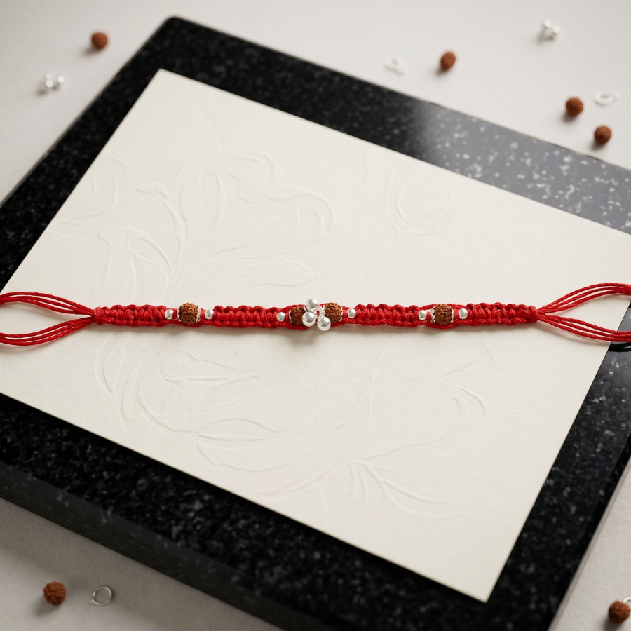 Rudraksha Silver Flower Rakhi