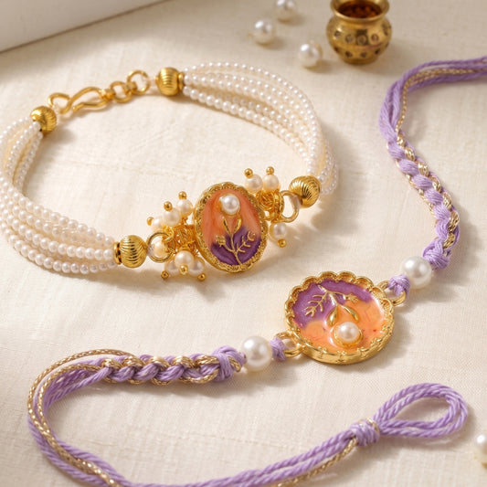Pearl Bloom Rakhi & Bracelet Set of 2