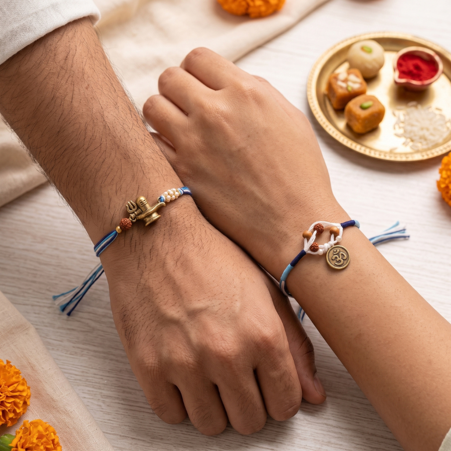 Rudraksha Shivling Rakhi & Divine Om Rudraksha Rakhi Set of 2
