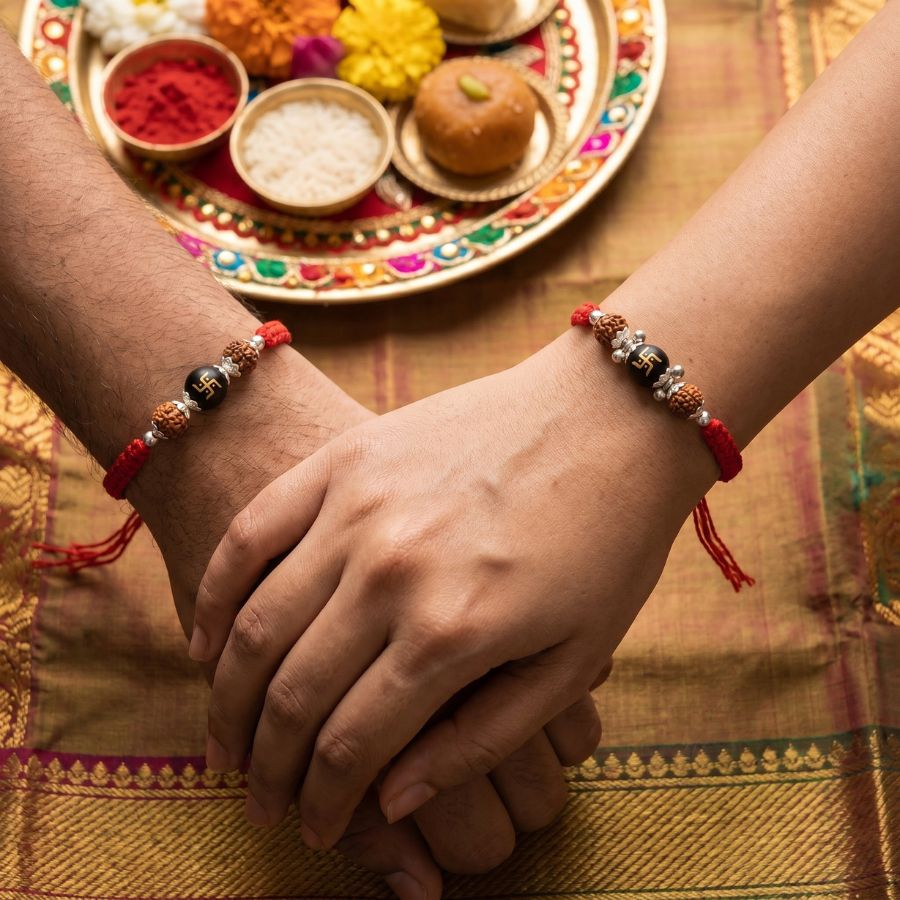 Divine Swastik & Rudraksha Rakhi Combo Set of 2