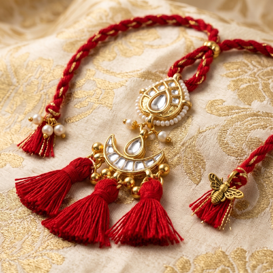 Royal Kundan Triple Tassel Designer Lumba Rakhi