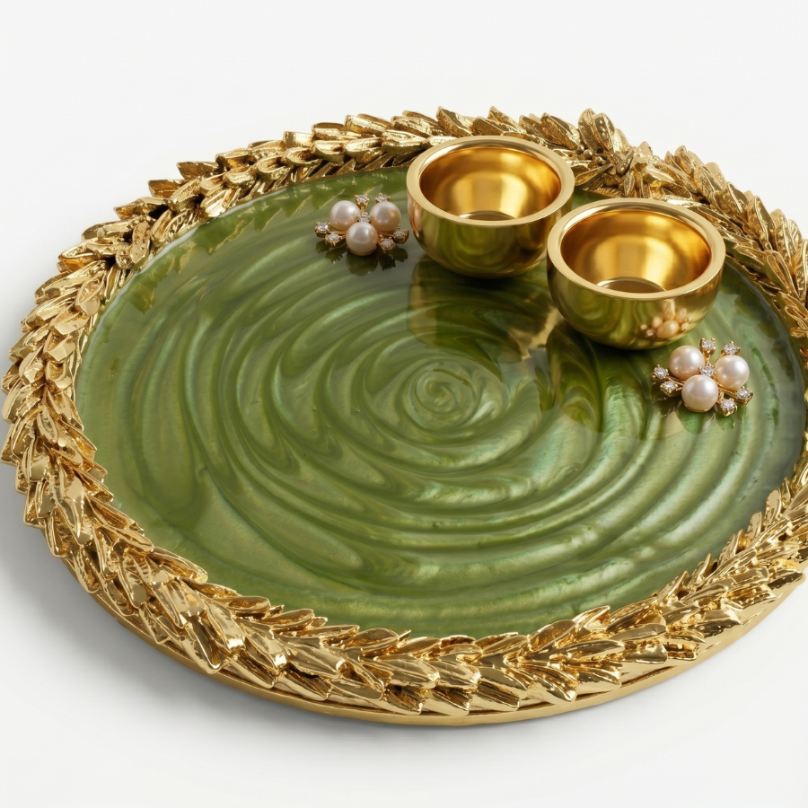 Olive Jade Swirl Resin Pooja Thali
