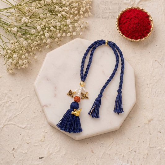 Royal Blue Rudraksha Bird Tassel Lumba Rakhi