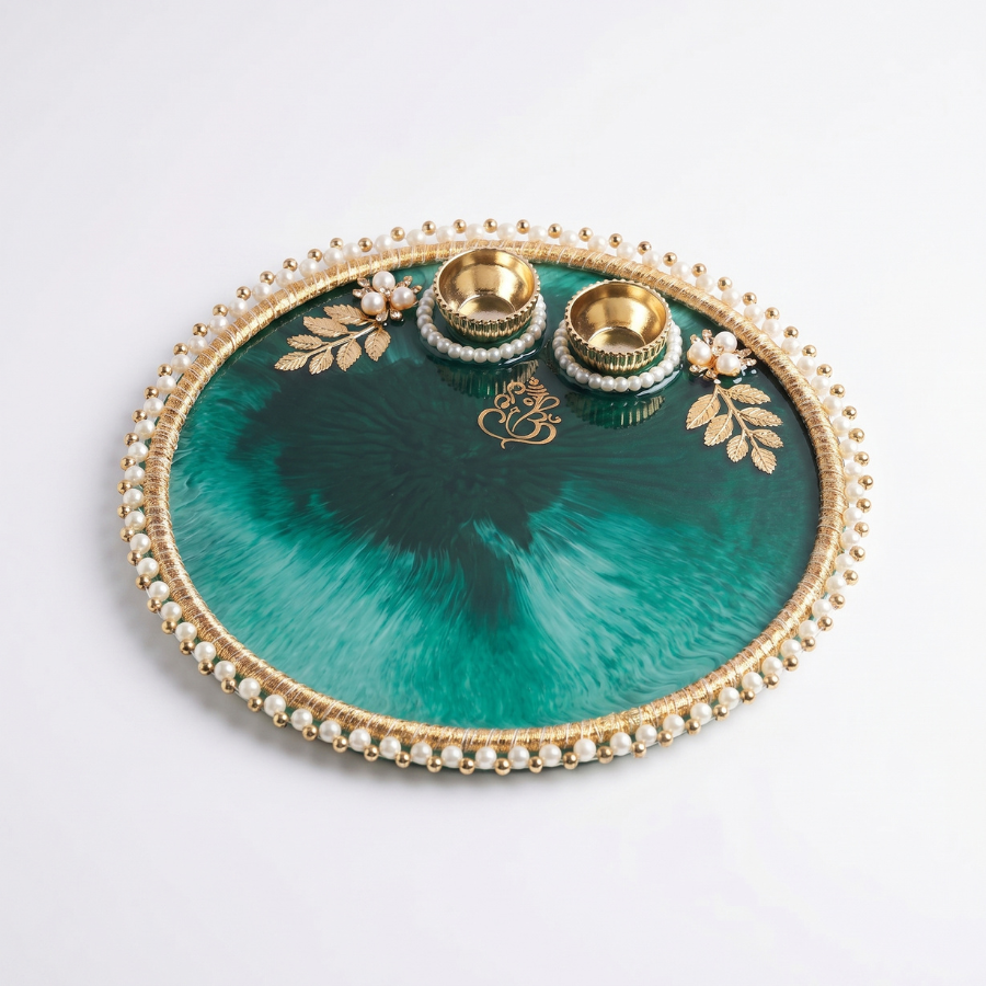 Emerald Pearl Ganesha Resin Thali
