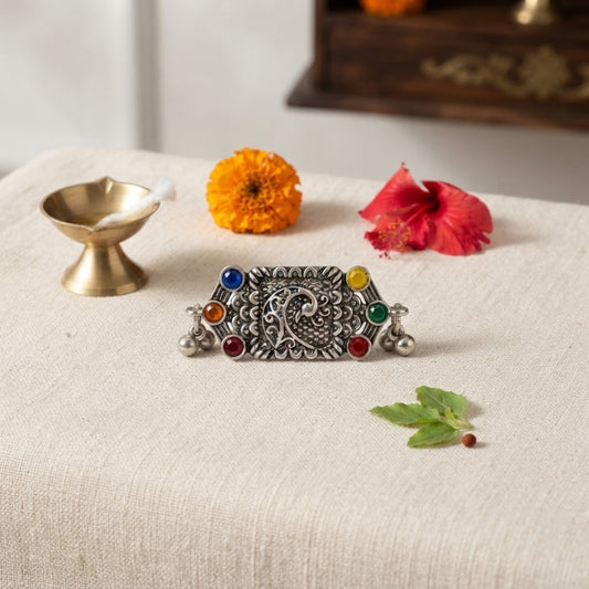 Rangilo Mor Oxidised Statement Ring