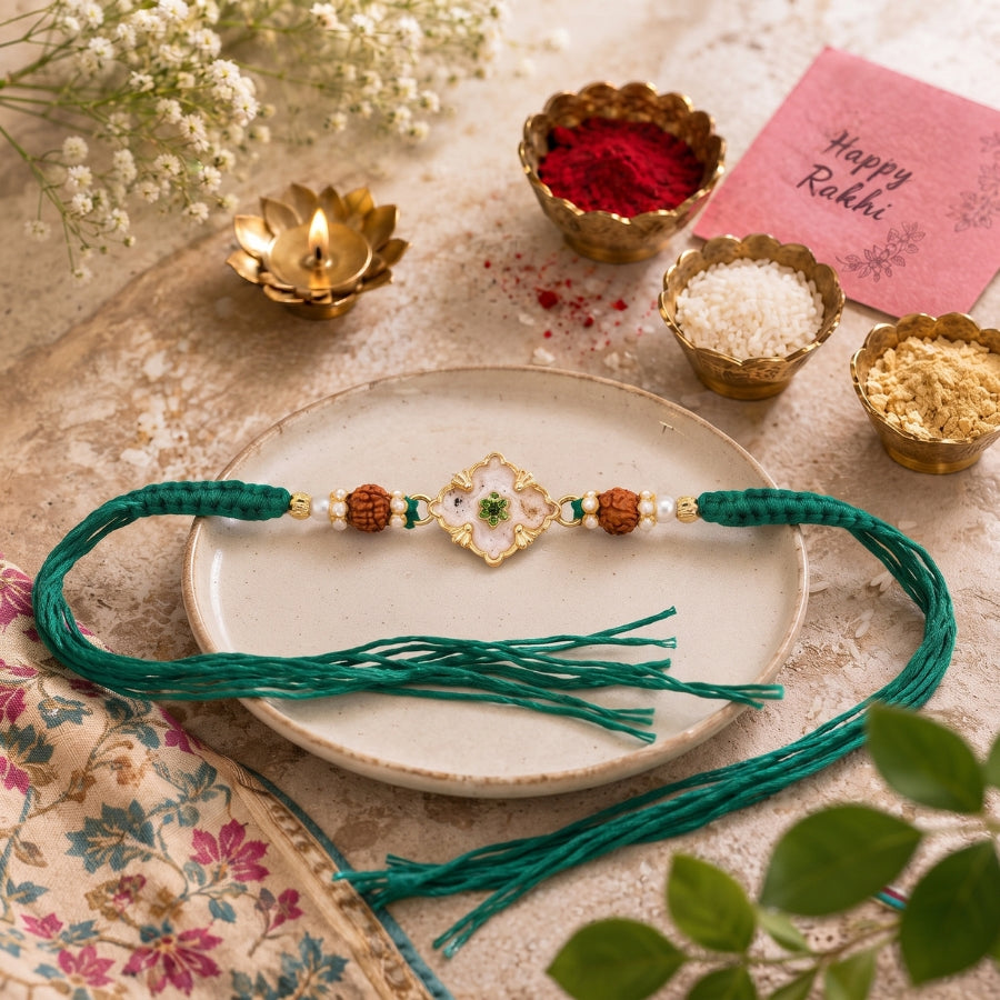 Emerald Blossom Rudraksha Rakhi