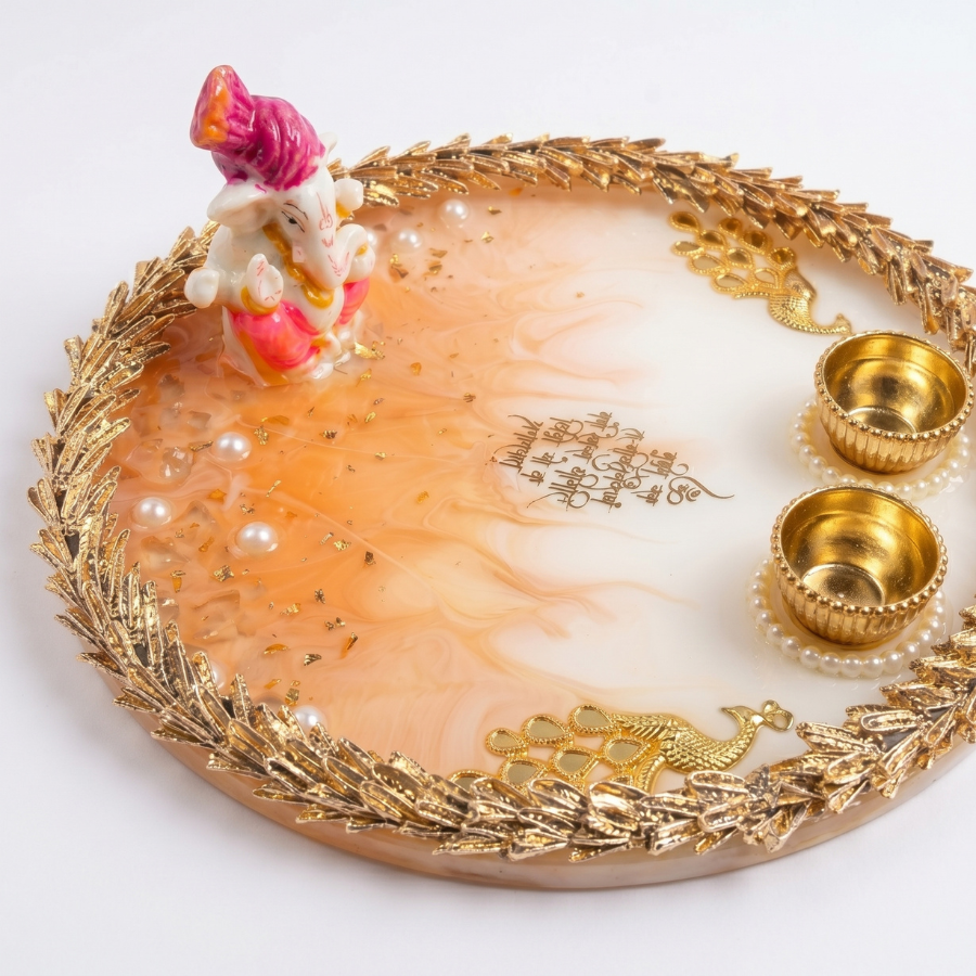 Peach Ganesha Celebration Resin Pooja Thali