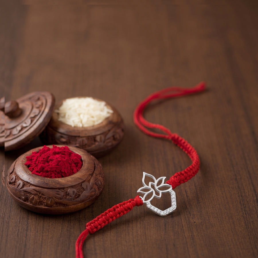 925 Silver Lotus Charm Rakhi