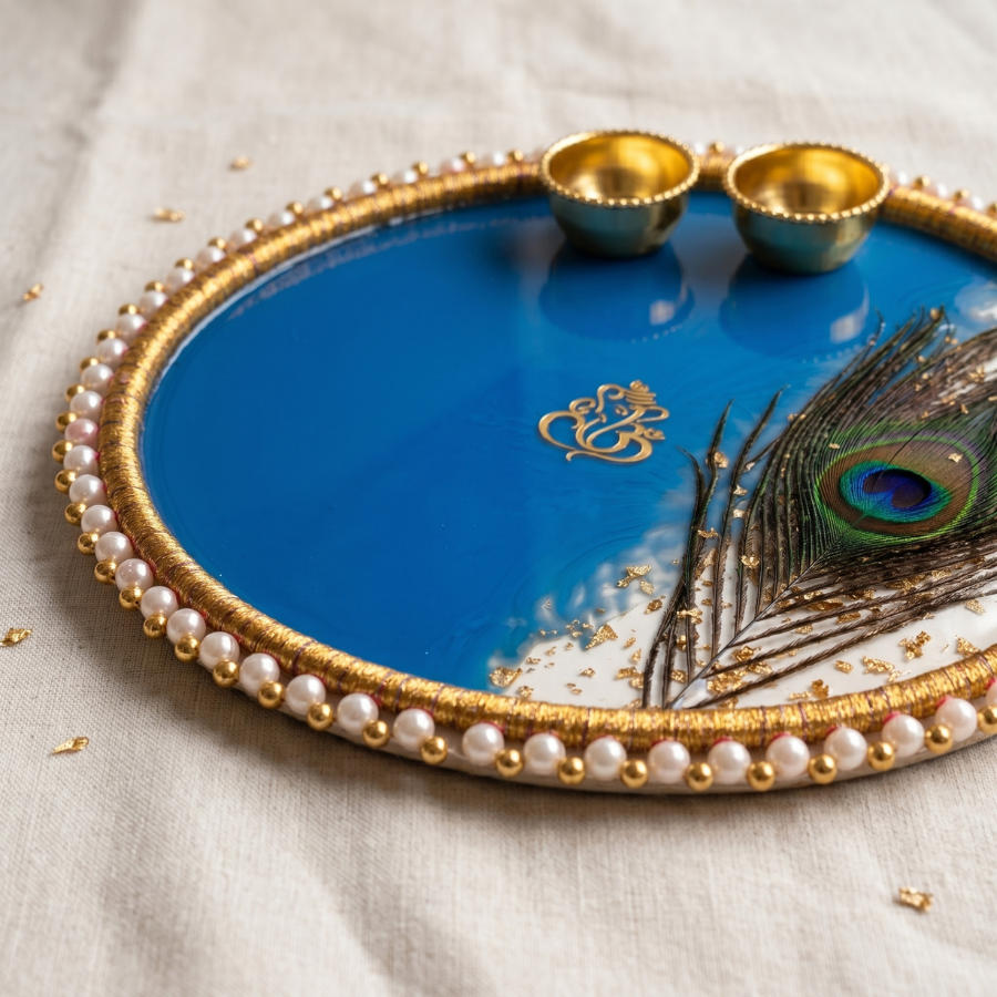 Royal Peacock Resin Pooja Thali