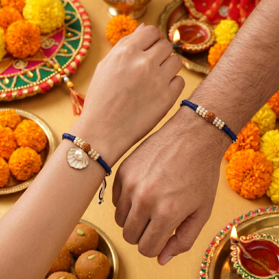 Pearl Rudraksha Rakhi Combo Set of 2