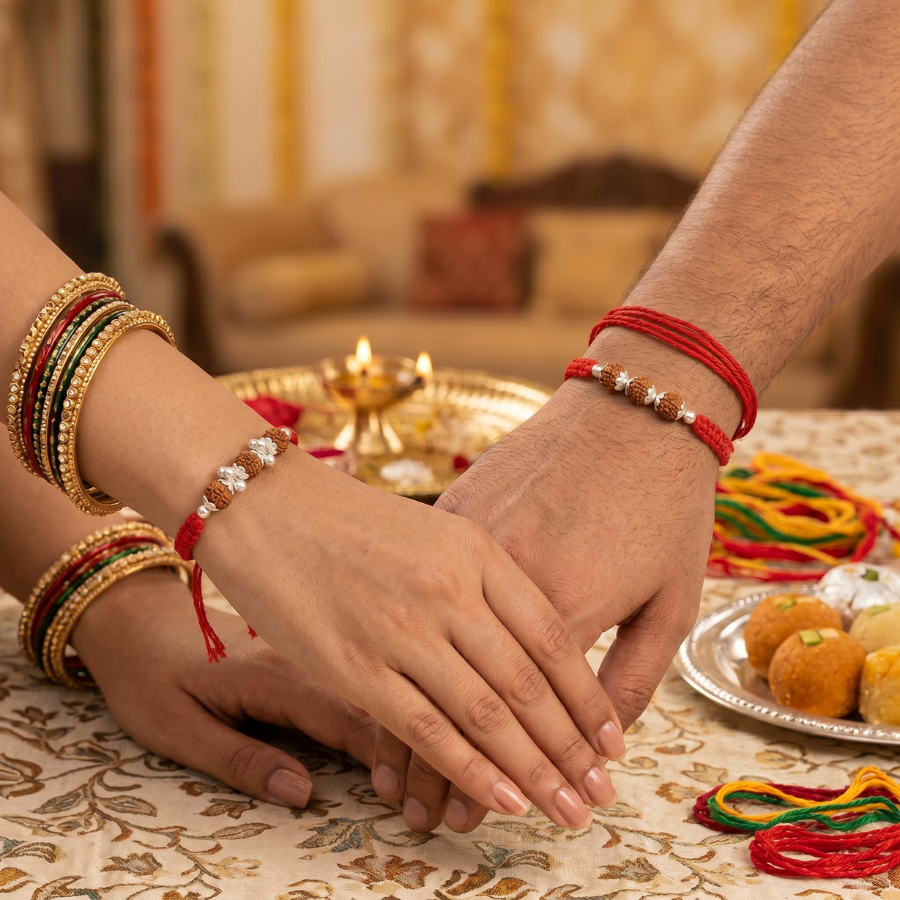Triple Rudraksha Rakhi Combo Set of 2