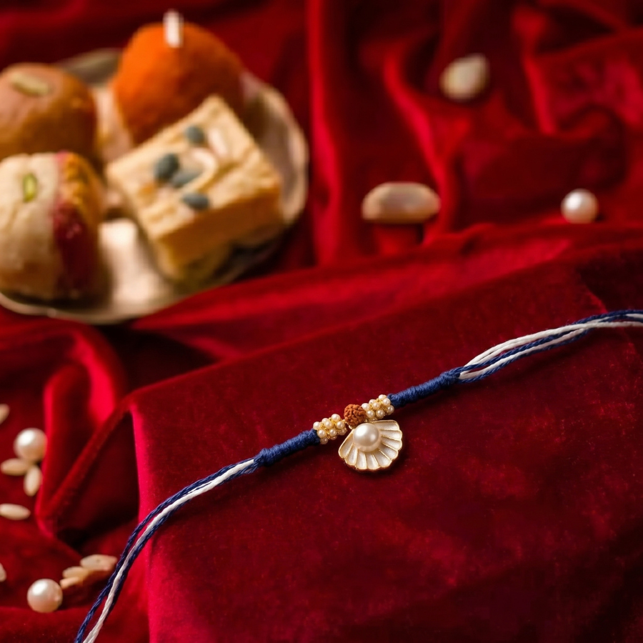 Pearl Seashell Rudraksha Rakhi