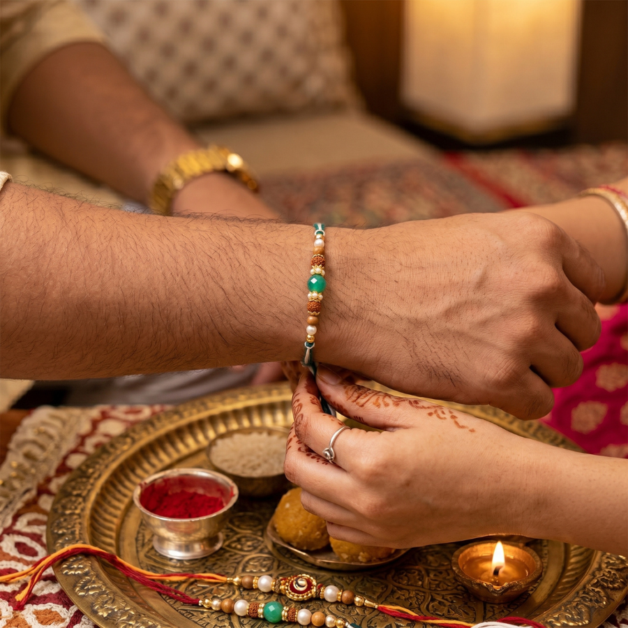Emerald Aura Rudraksha Rakhi