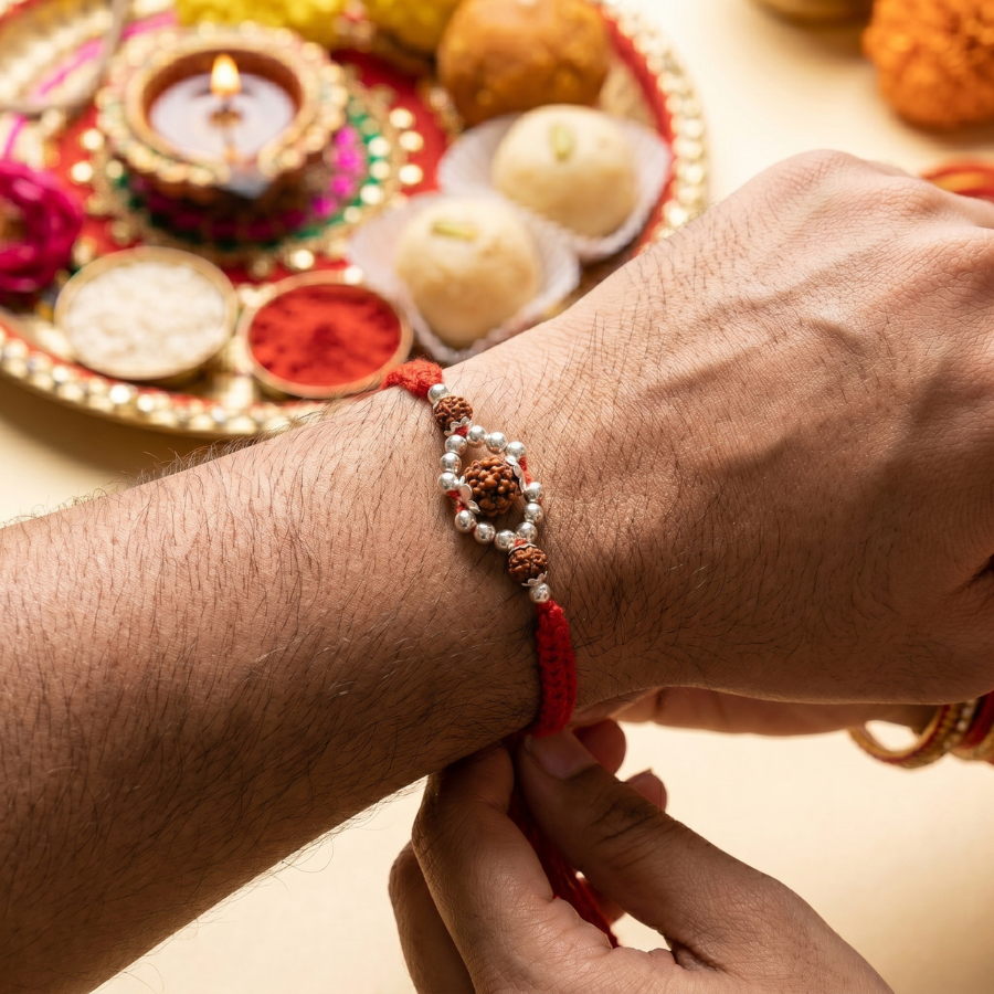 Rudraksha Silver Halo Rakhi