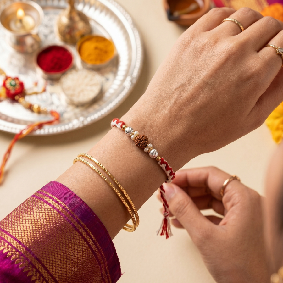 Crystal Rudraksha Twist Rakhi