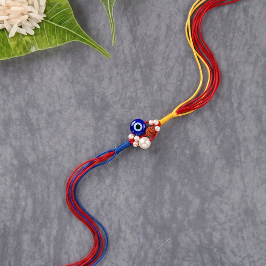 925 Silver Evil Eye Pearl & Rudraksha Rakhi