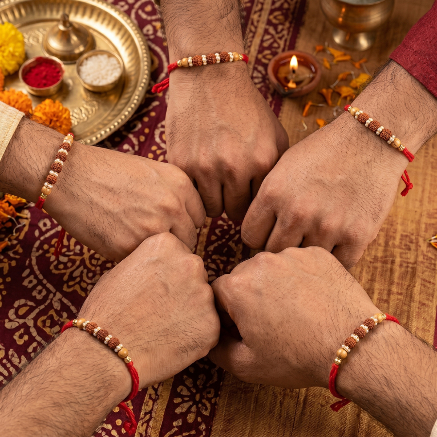 Sacred Rudraksha Pearl Rakhi Combo (Set of 5)