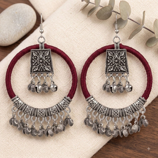 Rani Maroon Ghughri Dori Hoop Earrings