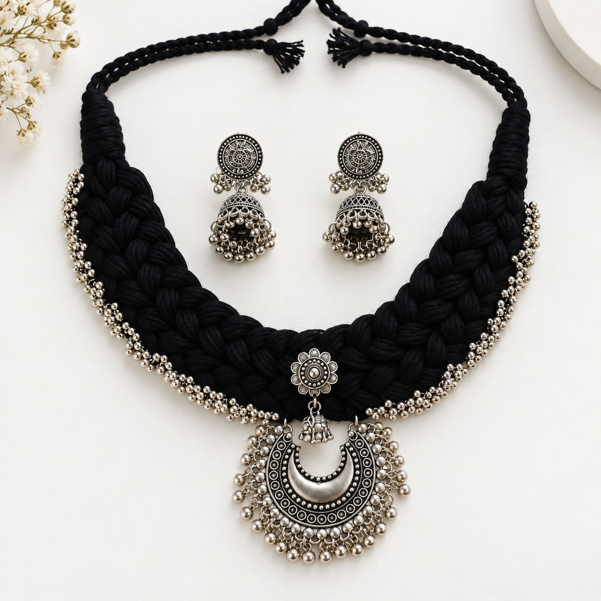 Kaali Chand Dori Oxidised Necklace Set - image 3