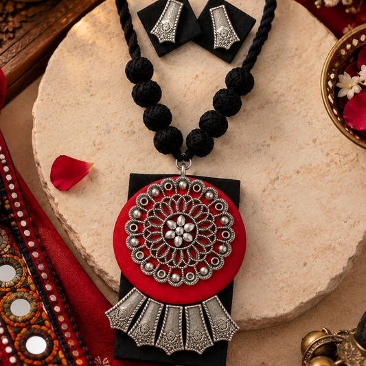 Kanku Mandal Fabric Necklace Set - image 3