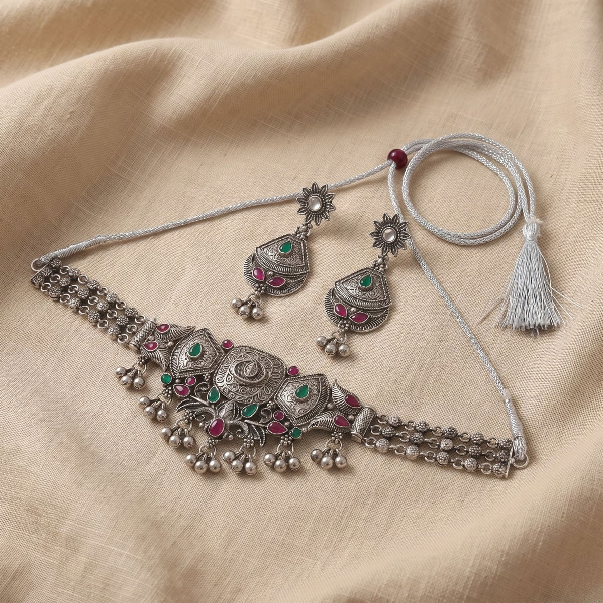 Rani Phool Ghughri Oxidised Choker Set - view 3