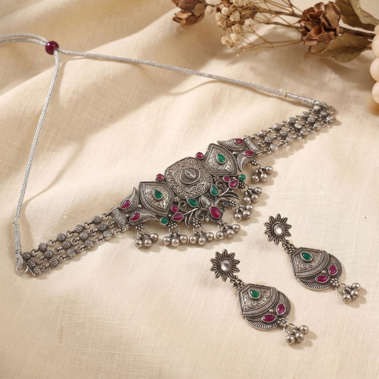 Rani Phool Ghughri Oxidised Choker Set - view 4