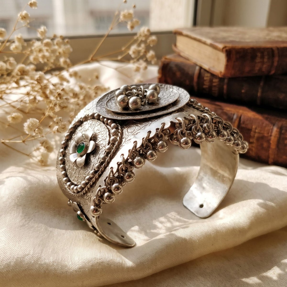 Navratri Floral Ghungroo Oxidised Statement Cuff - view 3