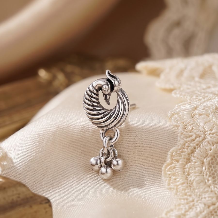 Navratri Crescent Ghungroo Oxidised Nose Pin - view 3