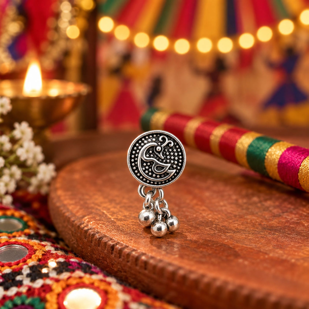 Navratri Round Paisley Oxidised Nose Pin - view 3